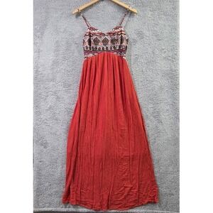 xhilaration dress orange Y2K Xhilaration Dress Mini Yellow Burgundy Floral Smocked Women Small Boho Hippie